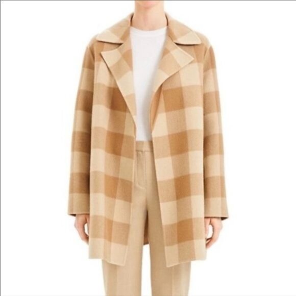 THEORY Double-Faced Check Overlay Wool Pea Coat NWT - Picture 4 of 14